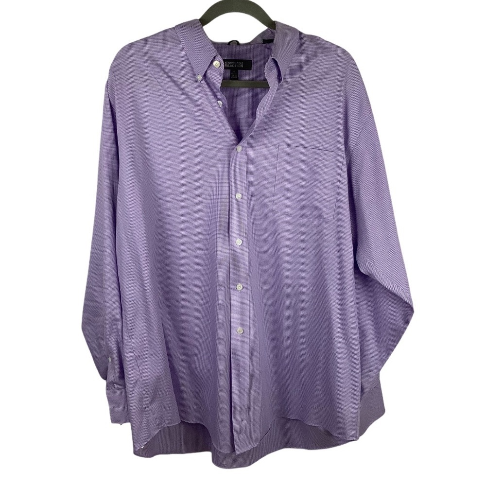 Kenneth Cole Reaction Men Purple Checkered Long Sleeve Button Dress‎ Shirt Sz XL